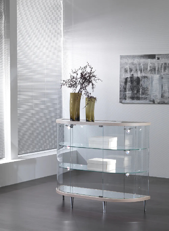 Vitrine galbée demi ovale 203/MBVA - gris clair - design raffiné avec éclairage LED et serrure_0
