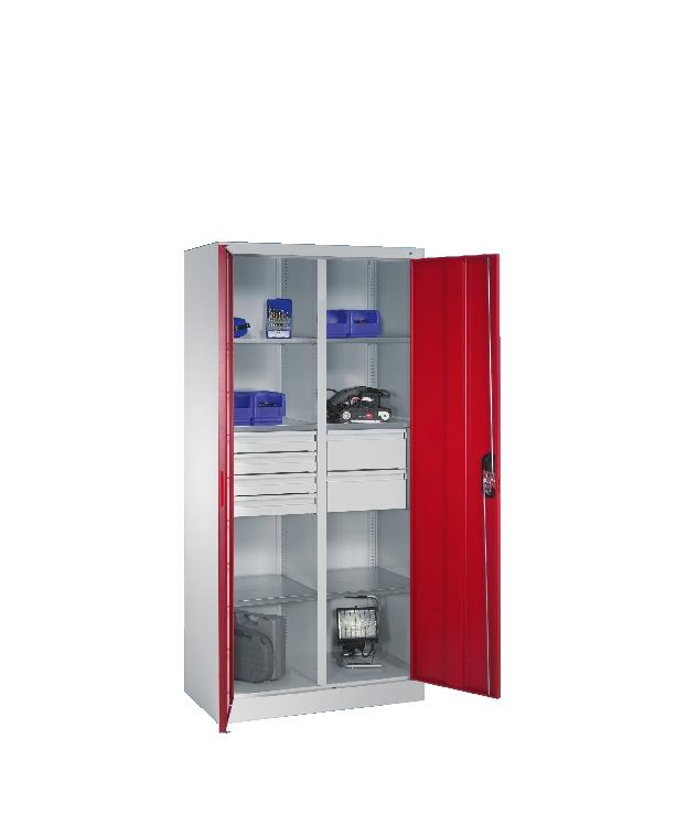 ARMOIRE HAUTE 6 TABLETTES ET 6 TIROIRS L/P : 1200 X 500 MM COLORIS BLEU - MANUTAN COLLECTIVITÉS