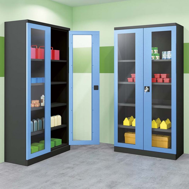 Armoire d'atelier avec portes en plexiglas - dimensions 1990x1000x435mm - 17 coloris au choix_0