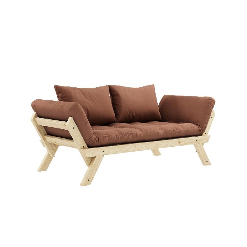 BANQUETTE MÉRIDIENNE FUTON BEBOP PIN NATUREL COLORIS BRUN ARGILE COUCHAGE 75*200 CM._0