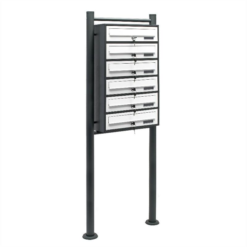 Bloc 6 boîtes aux lettres - Pied support - 6 compartiments superposés - Anthracite et blanc - Réf. 16_0000043_0