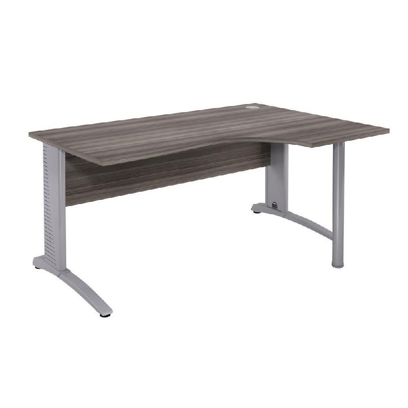 BUREAU COMPACT RETOUR À DROITE BIOSPACE 2 - L. 180 X P. 110 CM - PLATEAU CÈDRE - PIEDS L ALUMINIUM - EMBASE 'BLANCHE'.