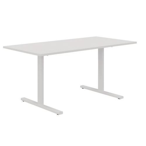 BUREAU DROIT 180 CM PIEDS T BLANC/BLANC MANUTAN