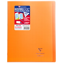 CAHIER PIQUÉ KOVERBOOK 24X32CM 96 PAGES GRANDS CARREAUX COUVERTURE POLYPROPYLÈNE TRANSPARENT - ORANGE - LOT DE 10