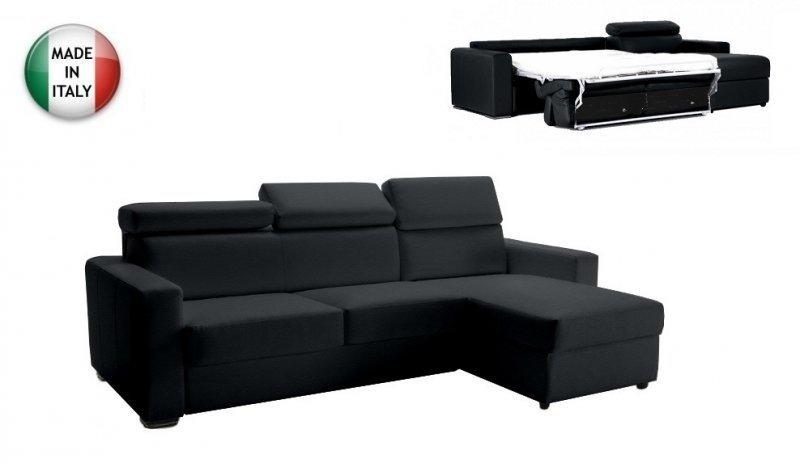 Canapé d'angle réversible express Sidney Deluxe 160 cm en cuir vachette noir - têtières réglables - matelas 16 cm inclus_0