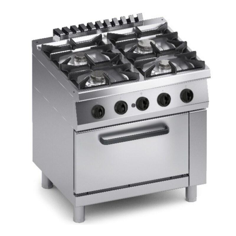 Cuistance Cuisinière à gaz professionnelle 4 brûleurs avec four GN 1/1 – inox, compatible GN/GPL - gris inox 4FF700G_0
