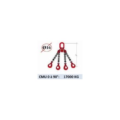 ELINGUE CHAINE 4 BRINS - CROCHETS AUTOMATIQUES - CMU 17000 KG (CLASSE 80)
