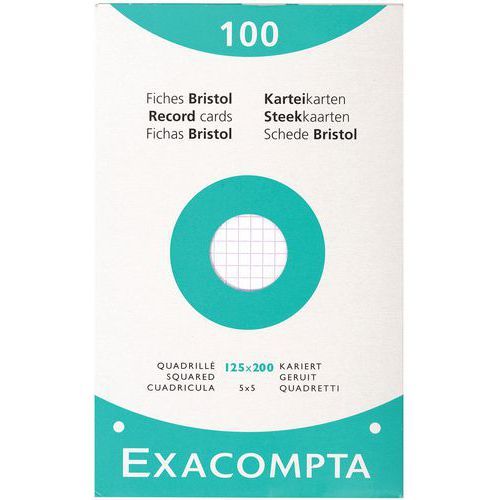 ÉTUI DE 100 FICHES QUADRILLÉES PERFORÉES 125X200MM BLANC - EXACOMPTA