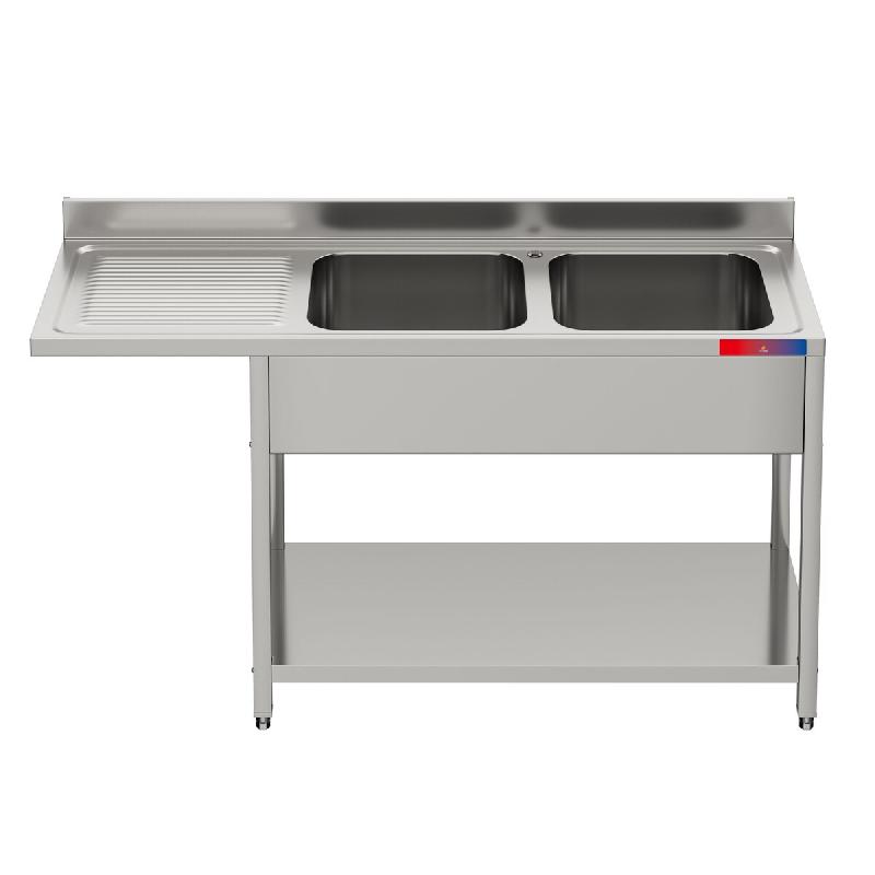 Gasfrit – Évier industriel en acier inoxydable avec 2 bacs et 1 égouttoir, 1600 × 600 × 850 mm - inox gfy0144_0
