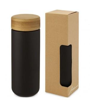 GOBELET EN CÉRAMIQUE LUMI DE 300 ML AVEC COUVERCLE EN BAMBOU - NOIR - GOBELETS ET MUGS PERSONNALISÉS