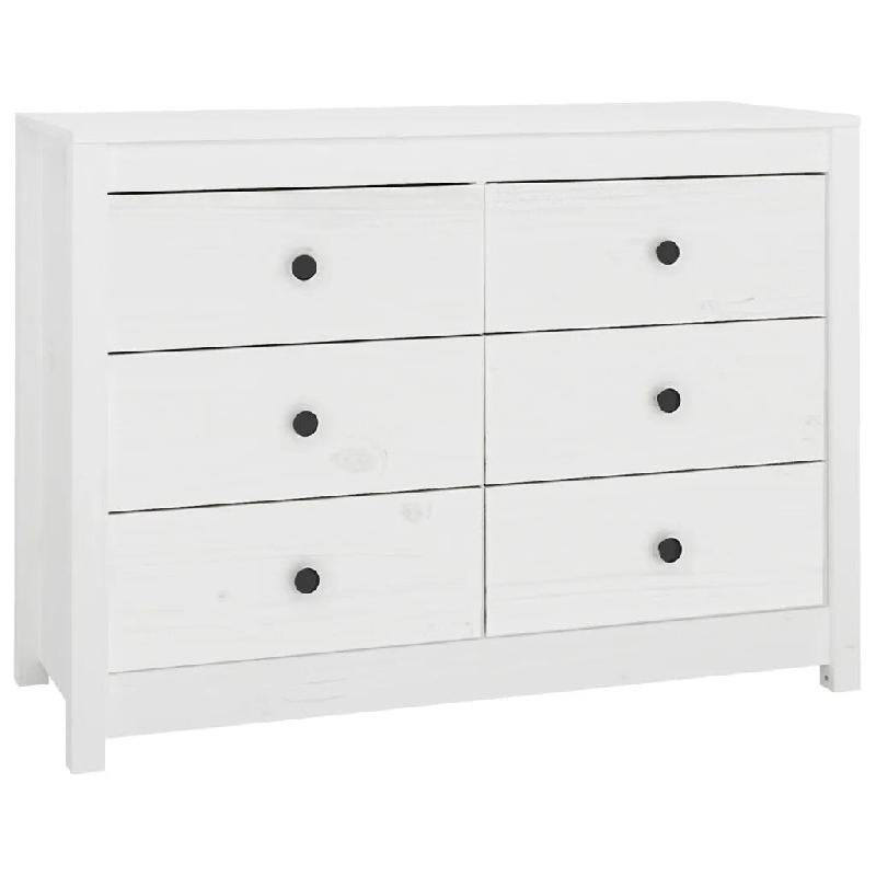 Helloshop26 - Armoire latérale blanche en bois de pin massif avec tiroirs spacieux design rustique 100 x 40 x 72 cm en bois blanc 02_0048458 - blanc_0