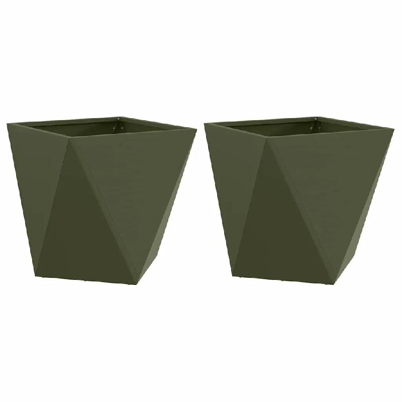 Helloshop26 - Lot de 2 jardinières modernes extérieures 40 x 40 x 40 cm style épuré en acier vert olive 02_0053069 - vert acier 3000237743869_0