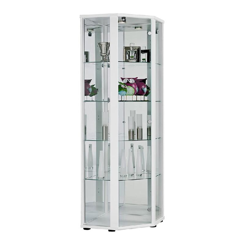 K-Möbel Vitrine d'angle en verre sur pied 176x56,5x56,5 cm Made in Germany avec serrure miroir & LED Blanc - blanc Bois manufacturé C1085W_0