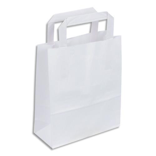 LOT 50 SAC EN PAPIER KRAFT BLANC 80 G/M² - POIGNEES PLATES - DIMENSION 32X40CM - SOUFFLETS LATERAUX 15