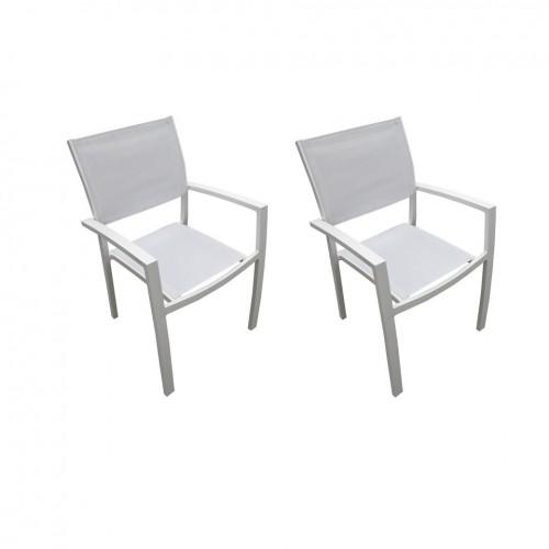 LOT DE 2 FAUTEUILS PALMA EMPILABLES EN ALUMINIUM ET TEXTILÈNE BLANC AVRIL PARIS