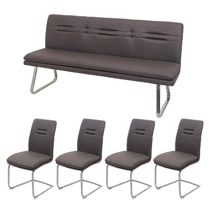 Mendler Ensemble de salle à manger HWC-H70, groupe de salle à manger Ensemble de salle à manger, tissu/textile acier inoxydable brossé ~ gris-brun_0