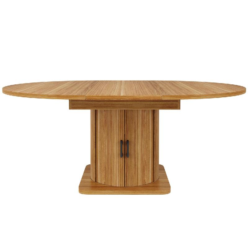 Merax table à manger extensible 118-158 cm, ronde à ovale, pied central avec rangement et tiroirs, 4-6 personnes, couleur bois naturel - Bois manufa_0