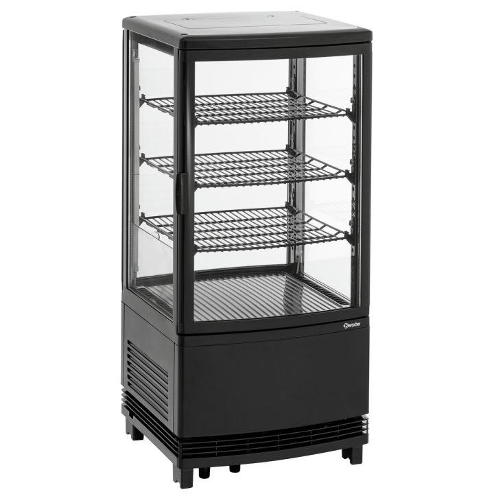 Mini vitrine ventilée positive 75 Litres, 2 portes vitrées bombées, sur roulettes, noire, 180 W, 220 V - MONO_0