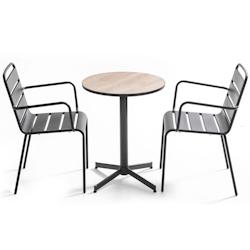 Oviala Business Ensemble table de terrasse acier et céramique avec 2 fauteuils - Oviala - marron acier 105317_0