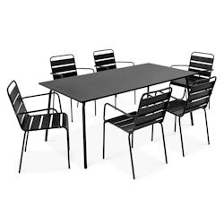 Oviala Business Ensemble table de jardin et 6 fauteuils en métal noir - noir acier 112591_0