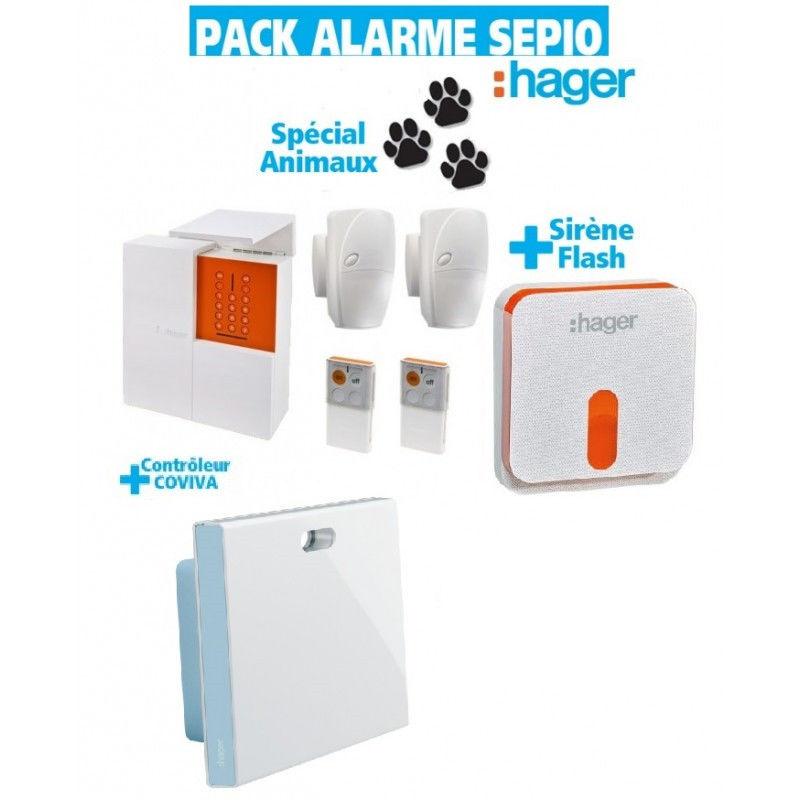 HAGER - PACK ALARME SEPIO CONNECTÉ DOMOTIQUE COVIVA LOGISTY AVEC SIRÈNE EXTÉRIEUR ET FLASH VOCALE - RLP306F