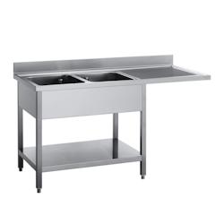 Plonge inox avec étagère basse et emplacement lave-vaisselle Gastro M 2 bacs à gauche 160 x 70 x 85 cm - GN207_0