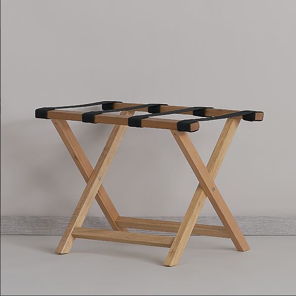 Porte-valises en bois naturel - cadre en bois massif avec bandes de nylon solides_0