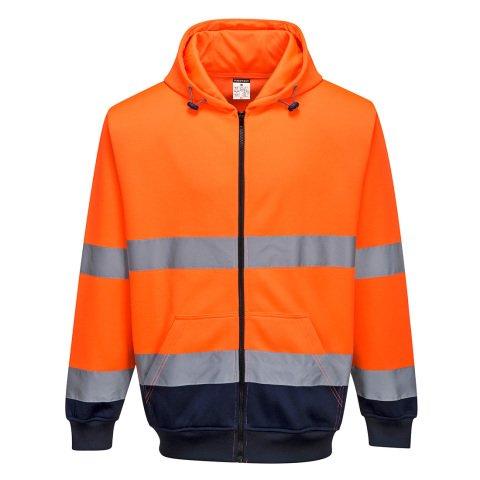 PORTWEST B317 SWEAT HI-VIS BICOLORE ZIPPÉ À CAPUCHE ORANGE/MARINE - TAILLE S