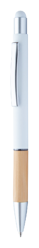 Stylo bille stylet en aluminium avec poignée bambou - finition mate - encre bleue_0