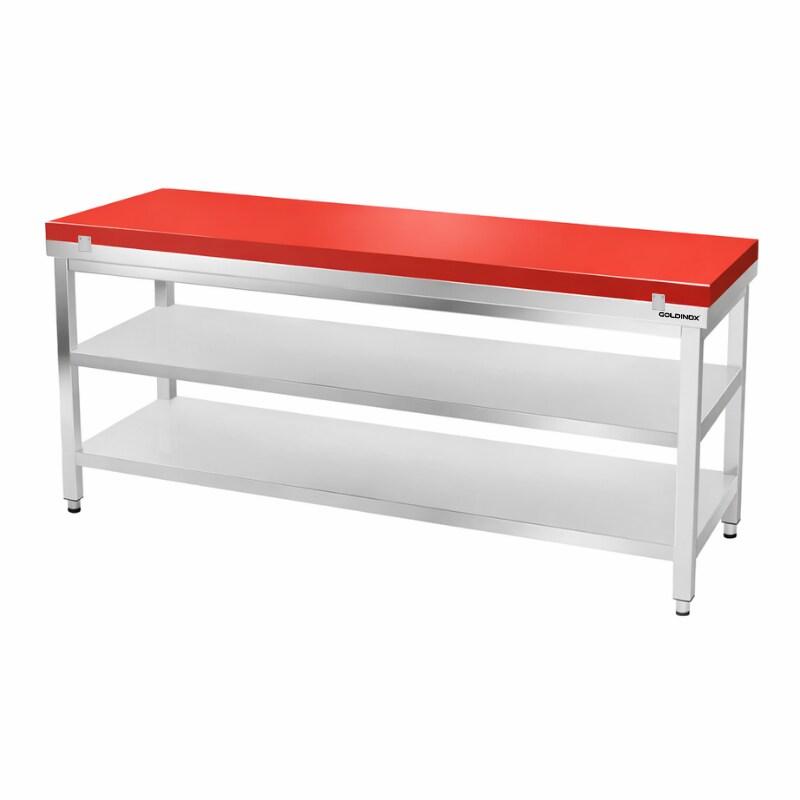 Table de travail en inox 2000x700 mm avec plaque de découpe rouge et 2 étagères PREMIUM - GOLDINOX - gris inox 3701770840311_0