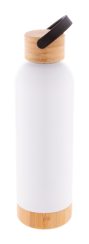 Thermos - Bouteille isotherme double paroi en acier inoxydable avec couvercle et base en bambou - 500 ml_0
