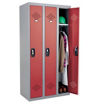 Vestiaires monobloc Confort Industrie propre 3 cases, toit plat, gris / rouge_0