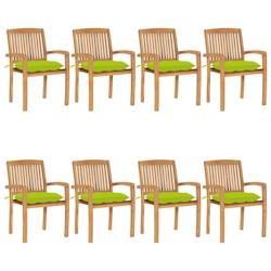 VidaXL Chaises De Jardin Empilables Avec Coussins Lot De 8 Teck Solide - vert 3073290_0