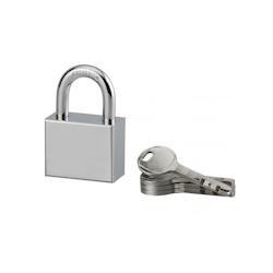 Cadenas à clé rectangulaire Disk, chantier, 40mm, anse acier cémenté nickelé, 4 clés - SP - gris 3150268955158_0