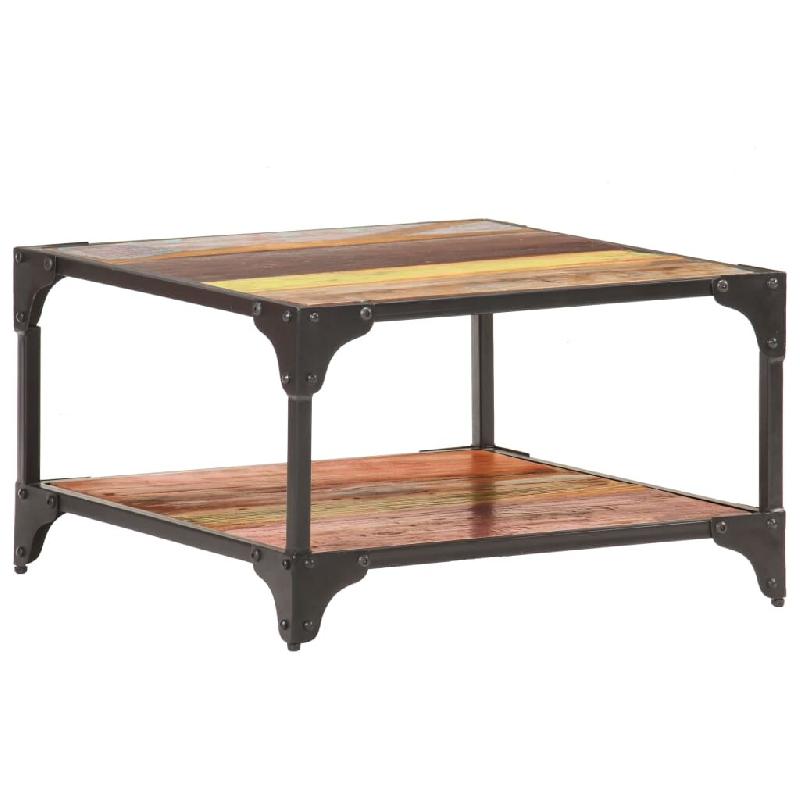 Décoshop26 - Table basse de salon design industriel 60 x 60 x 35 cm bois de récupération massif multicolore et fer DEC037105 - Bois massif 30002630_0