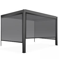 Oviala Business - Pergola bioclimatique adossée 3x4m avec 3 stores gris aluminium et lames orientables - Réf. 109346_0