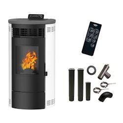 Poêle à granulés Air Flavia 15 kW Blanc Sannover + Kit Raccordement Fumisterie - Flavia15Air_blanc_Kit_0