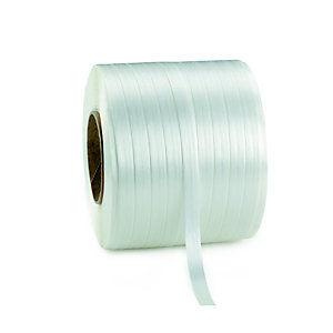 RAJA Feuillard de cerclage en Textile fil à fil Blanc - Bobine  L.250 m - En boîte distributrice + 1 tendeur-coupeur + 80 boucles acier galvanisé_0