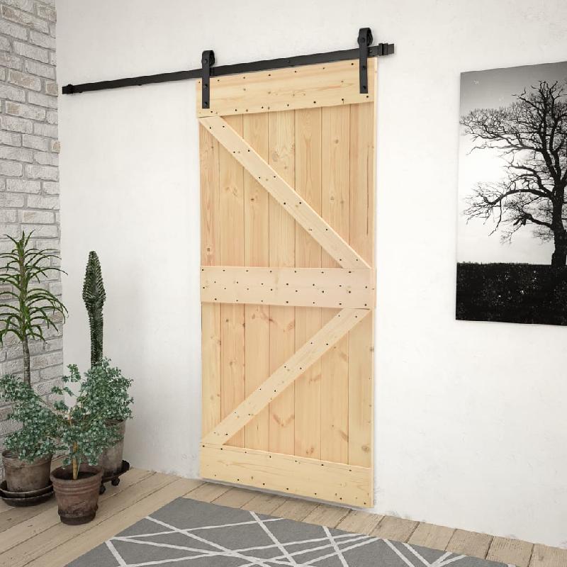 Vidaxl porte coulissante avec kit de quincaillerie 80x210cm pin massif 3057492_0