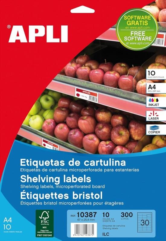Apli 300 étiquettes pour étagères, format 67 x 25,4 mm (10 feuilles / cdt) - 8410782103875_0