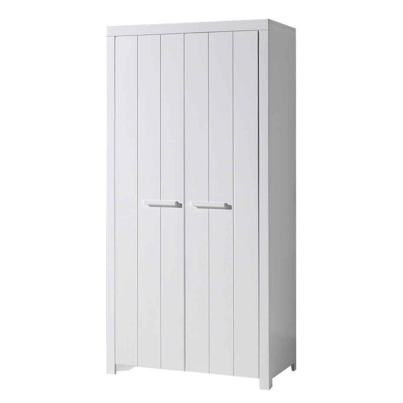Armoire 2 portes Erik 205 cm - Blanc - Paris Prix, spacieuse avec barre de penderie_0