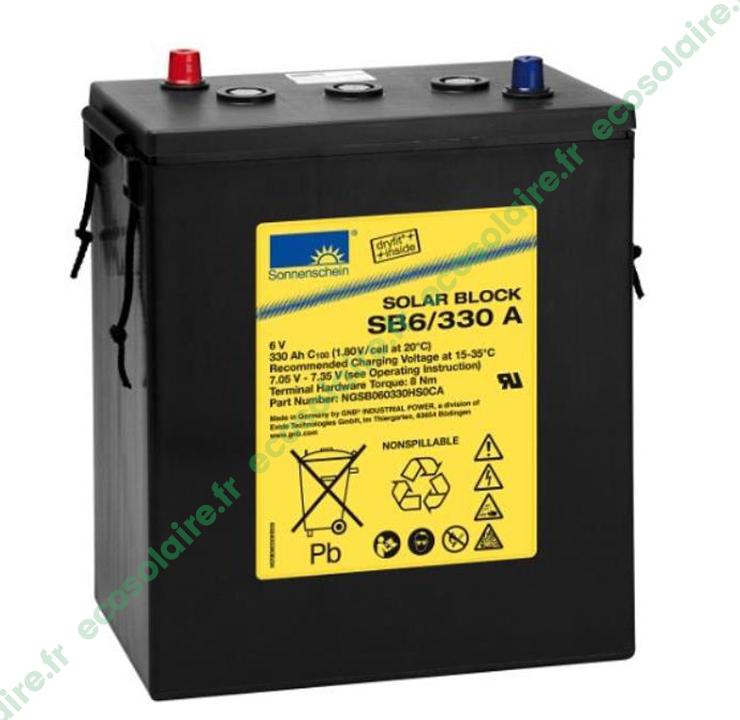 Batterie Sonnenschein Solar Block SB6/330 - 330Ah 6V - Étanche au gel - 2 colliers + 2 capuchons_0