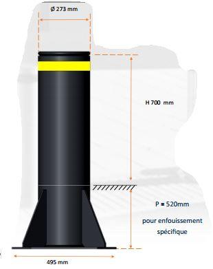Borne de protection anti-bélier fixe faible profondeur - SUMO AB700 - Résistance 520 000 Joules - H700 mm - Acier ou Inox_1