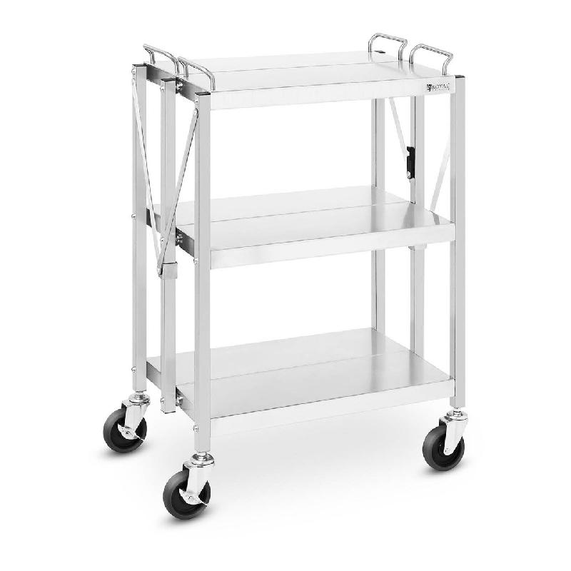 CHARIOT DE SERVICE PLIABLE - ACIER INOXYDABLE - 3 PLATEAUX - 90 KG - 40 X 58 CM 14_0000956_0