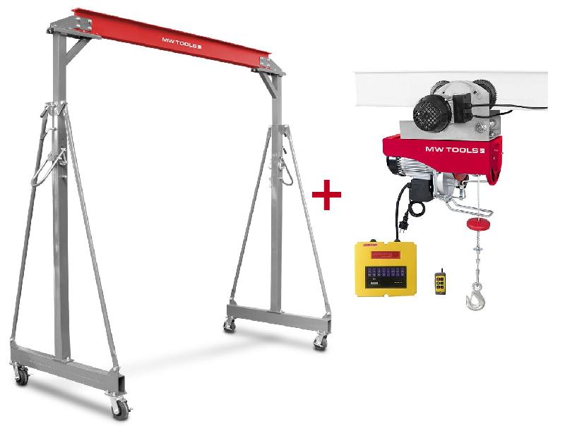 Grue à portique 2 t + palan électrique sans fil avec chariot intégré 500/1000kg MW Tools PTLK2-SET1000B_0