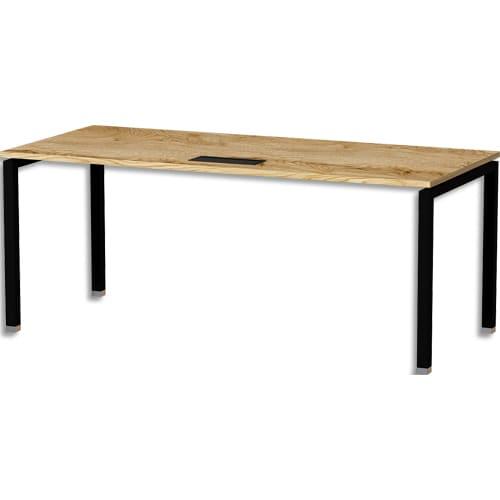 Mt international bureau droit l180xp80 plateau chêne brut et pieds u noir_0