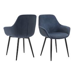 SalesFever Fauteuil | Ensemble de 2 | Aspect velours côtelé | Tissu structuré (100% polyester) | L 64 x P 59 x H 86 cm | bleu foncé - bleu multi-m_0