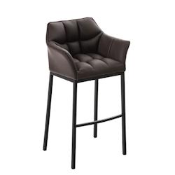 Décoshop26 - Tabouret de bar chaise haute de comptoir couture carrées assise en PVC marron 4 pieds stables en métal noir 10_0004686 - marron 300025_0