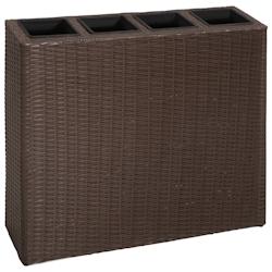 Helloshop26 - Jardinière lit surélevé plantes fleurs jardin avec 4 pots résine tressée marron 02_0001153 - 3000075121539_0