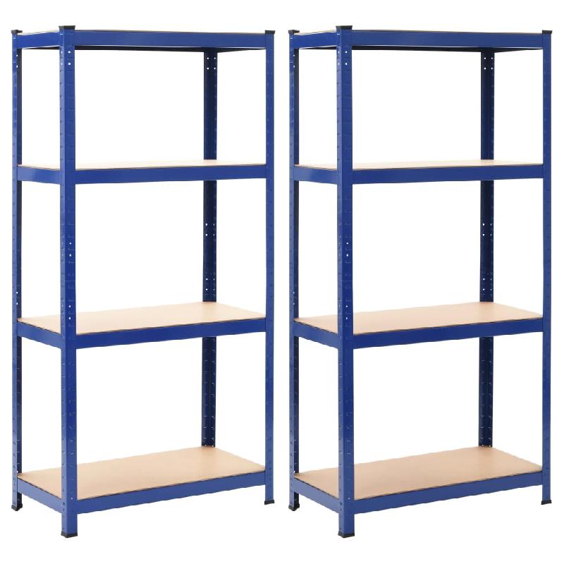 LOT DE 2 ÉTAGÈRES DE RANGEMENT CHARGE LOURDE ROBUSTE ATELIER GARAGE OUTILS 80 X 40 X 160 CM ACIER ET MDF BLEU 02_0000715_0